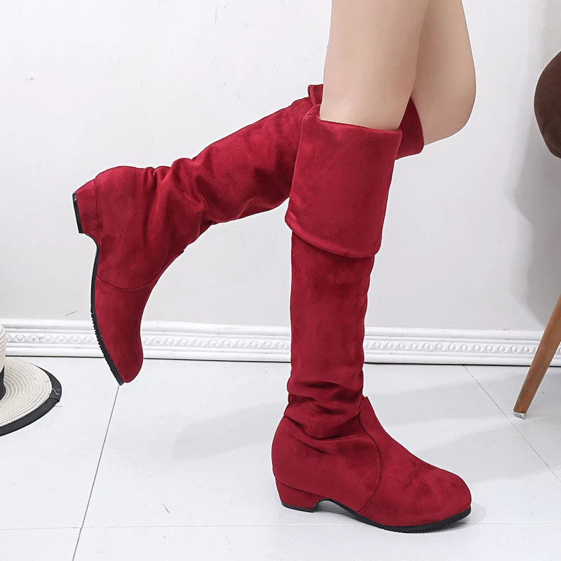 

Сапоги женские до середины икры, брендовые Модные эластичные сапоги из хлопчатобумажной ткани, без застежки, плоская подошва, Осень-зима