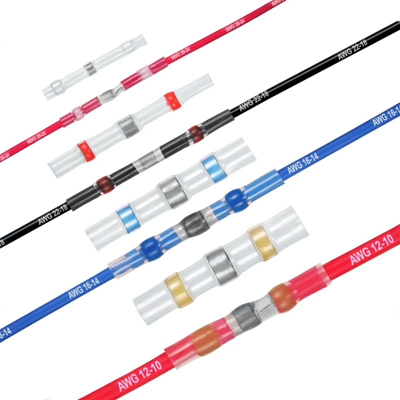 200 шт 22 18 AWG красный припой уплотнение провода разъемы термоусадочные стыковые