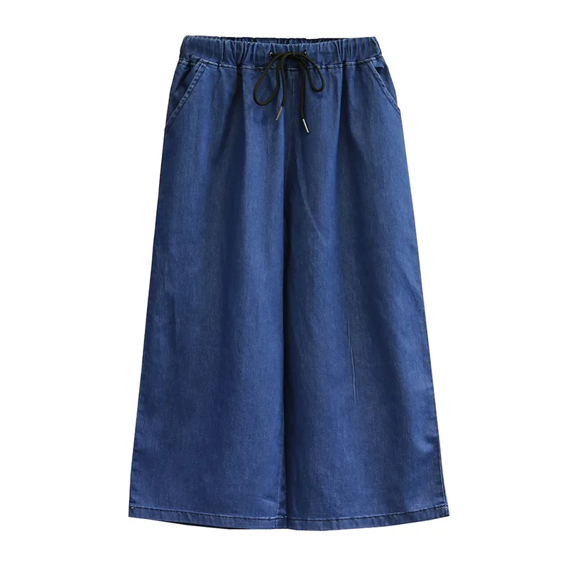 Женские летние джинсы женские широкие брюки Стрейчевые из тенсельной джинсовой