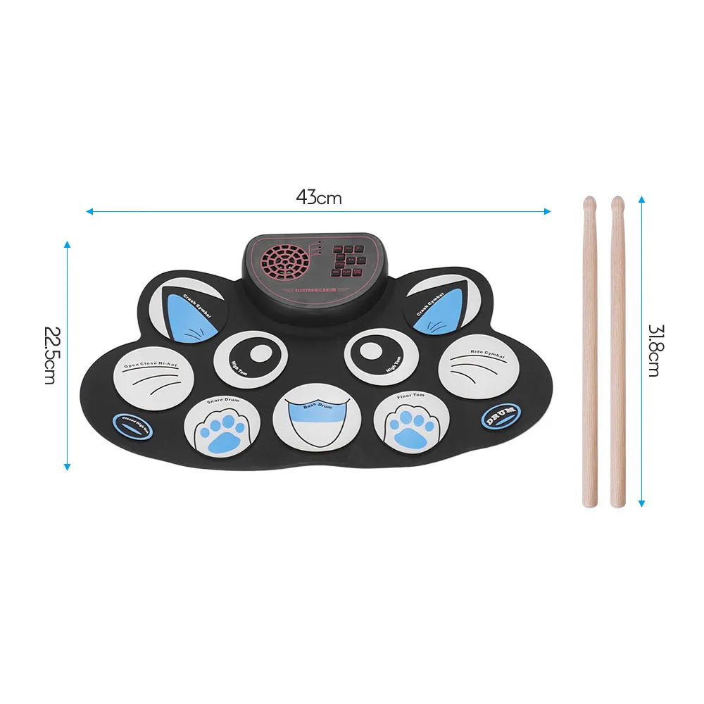 Мультяшный внешний вид Электрический барабан набор практик 9 подушечек