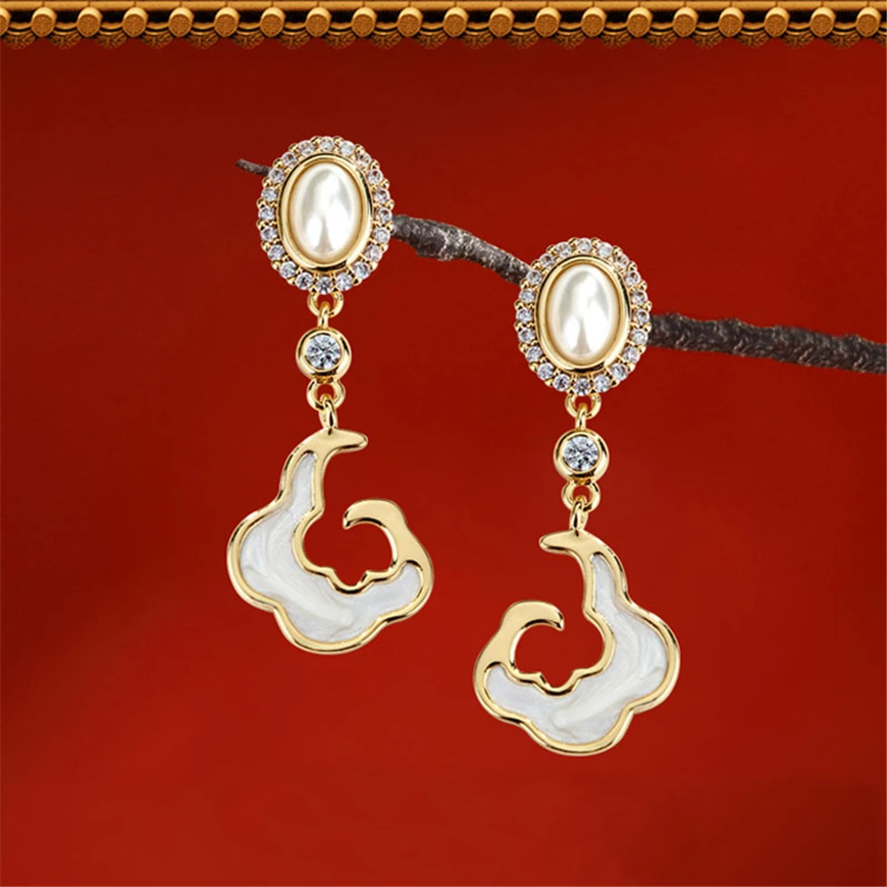 

Chinese Style Earrings Xiangyun Traditional Culture Drop Earrings Jewellery Elegance Women's Accessories Aesthetic Silver