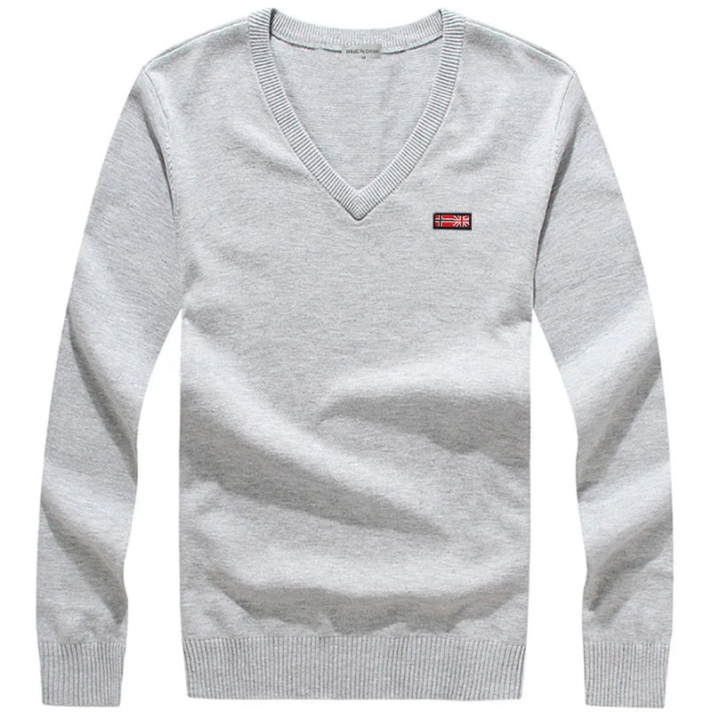 

New Men Spring Sweater Pullover Solid Casual Embroidery Slim Fit 100%Cotton V-Neck Long Sleeve Jumper Sweaters Tops