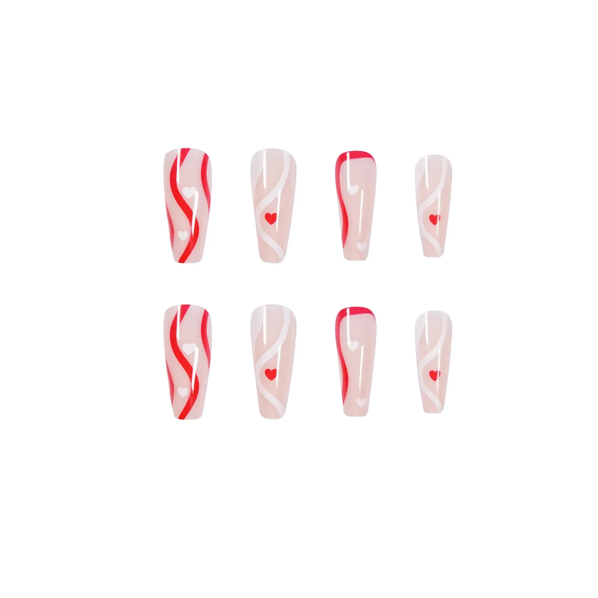 

Fake Nails Long White Wavy Lines Love Nail Stickers Finished Nail Stickers 24 Nail Stickers With Glue M88