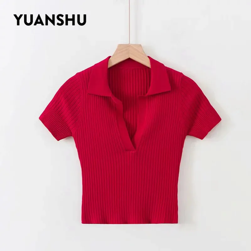 YUANSHU 2019 пикантный однотонный вязаный пуловер с V-образным вырезом полосатый