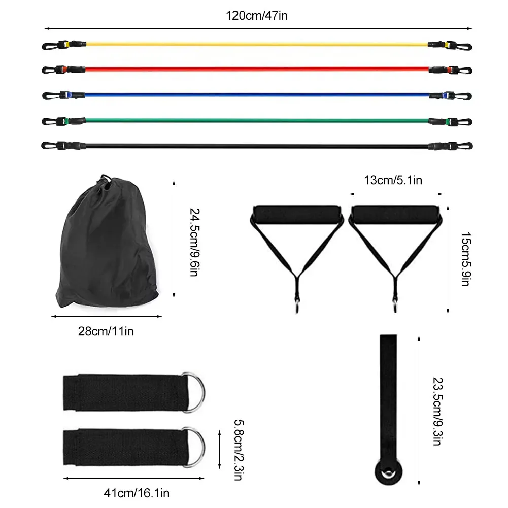 

11Pcs Resistance Bands Set Yoga Exercise Fitness Band Rubber Loop Tube Bands Gym Door Anchor Ankle Straps with Bag Elastic Bands