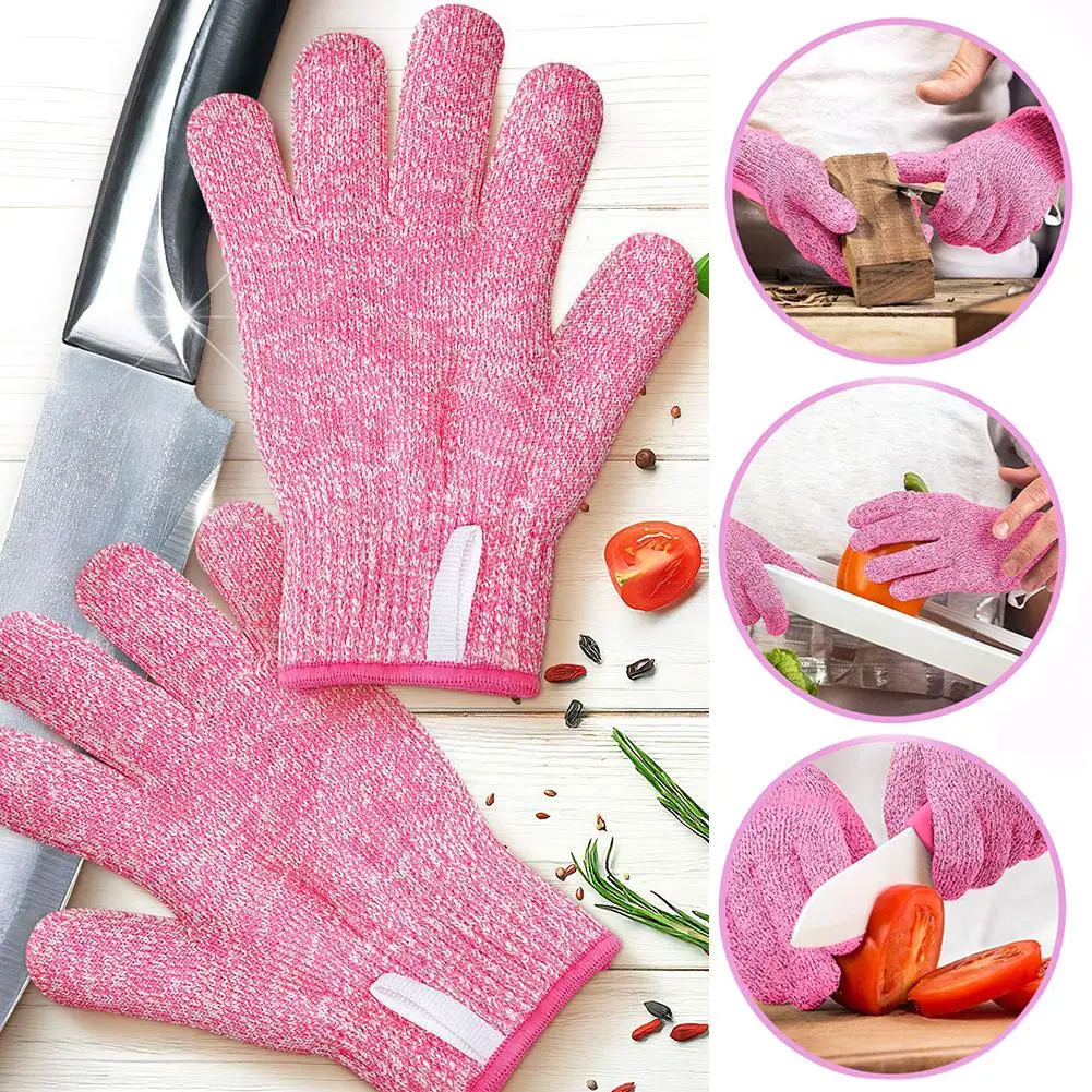 

1 Pair High Strength Heat Resistant Anti-cut PE Level 5 Protection Working Gloves Heat Resistant Protective Glove Hair Styling F
