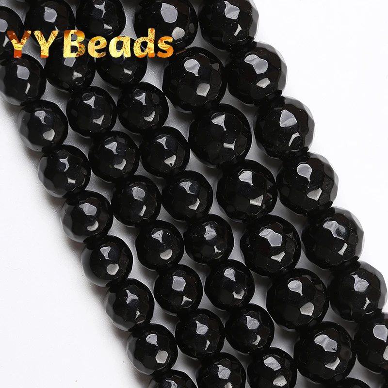 

Natural Faceted Black Agates Beads Black Onyx 4-12mm Spacer Loose Charm Beads For Jewelry Making DIY Women Bracelets Ear Studs