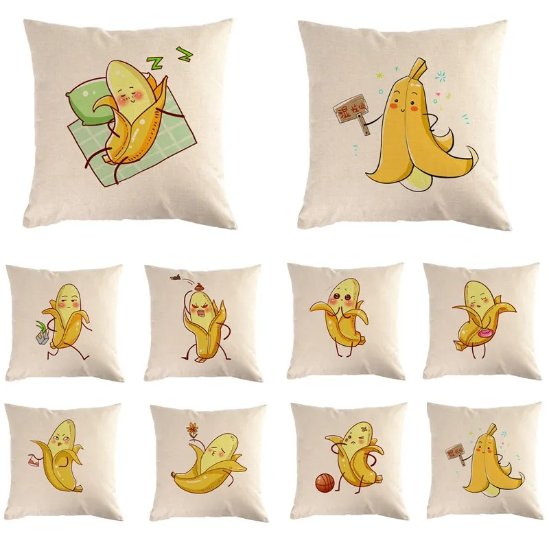 

Cartoon Banana Pattern Cotton Linen Throw Pillow Cushion Cover Home Decoration Sofa Bed Decor Decorative Pillowcase