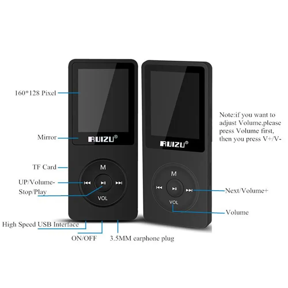 MP3 плеер английской версии с памятью 8 Гб и экраном 1 дюйма RUIZU X02 встроенный