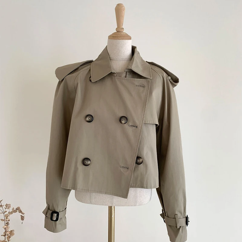 

GALCAUR Patchwork Elegant Trench For Women Lapel Long Sleeve Solid Casual Double Breasted Coats Female Fashion New Clothing 2021