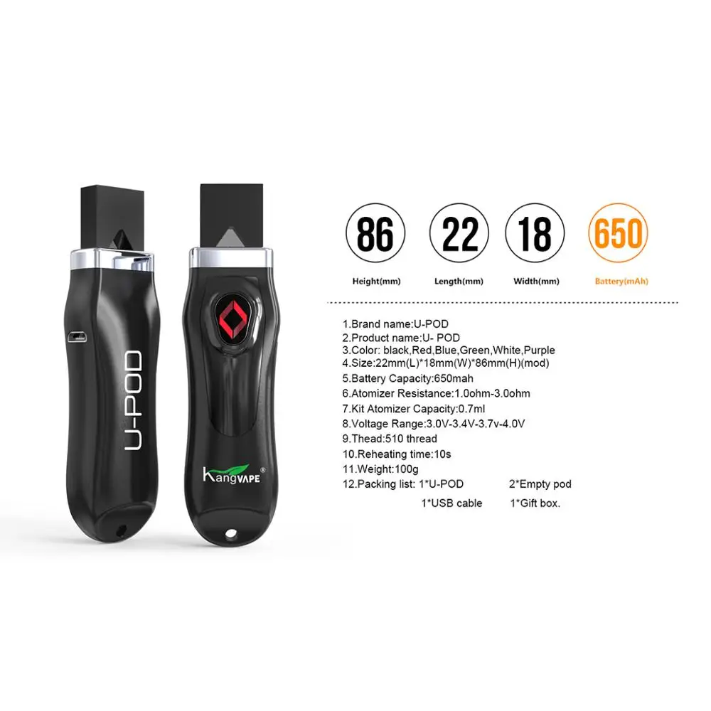 Volcanee U Pod Starter Kit 650 мАч встроенный аккумулятор 0 7 МЛ Основные характеристики