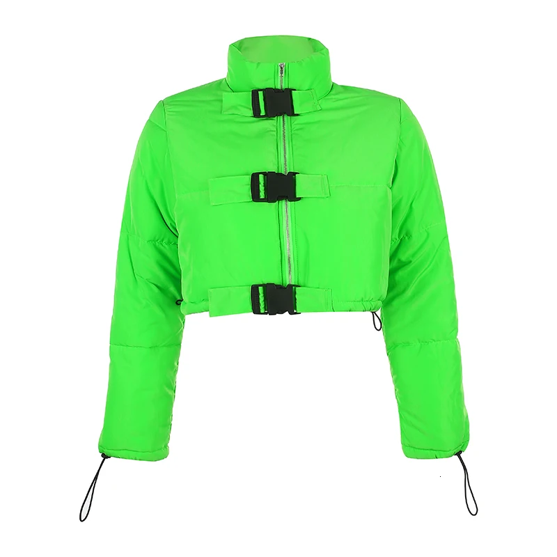 Женские модные зимние куртки короткое теплое пальто флуоресцентная зеленая