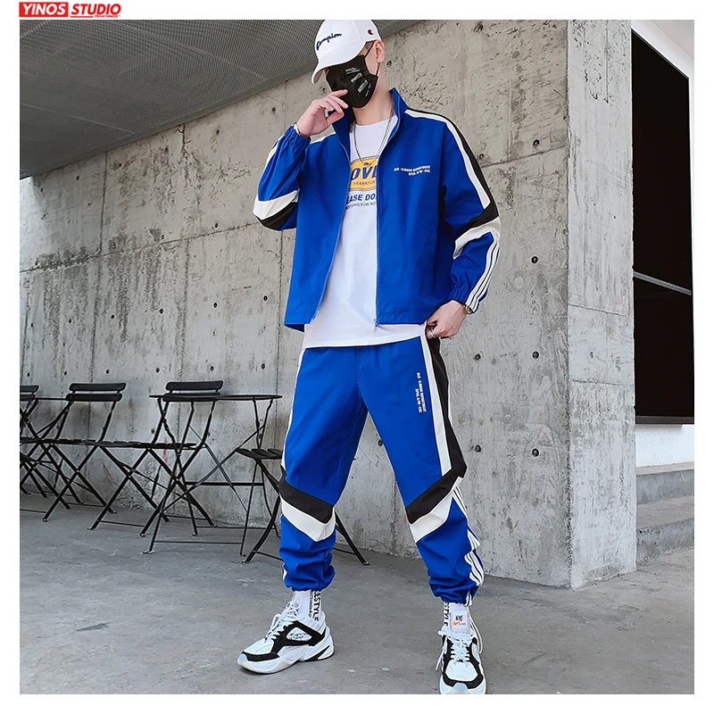 Dropshipping Men's Sets 2020 Hip Hop Loose Clothes Mens Spring Streetwear 2 Piece Suit Male Print Jactets Fitness Tracksuit | Мужская