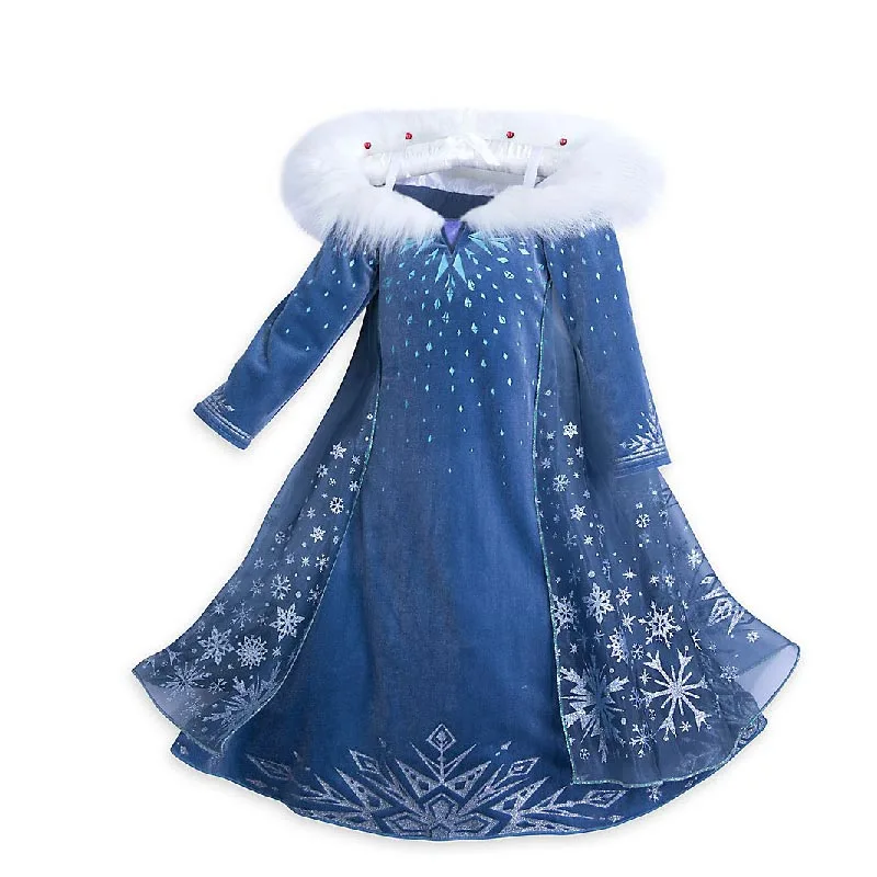 Elsa dress Зимняя теплая с длинным рукавом для девочек принцесса Эльза и Анна Снежная королева платье для костюмированной вечеринки - Цвет: Elsa dress