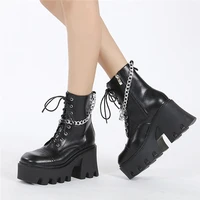 for dropship female motorcycle boots square heel square toe zip black ankle boots platform comfy street jungle boots woman shoes