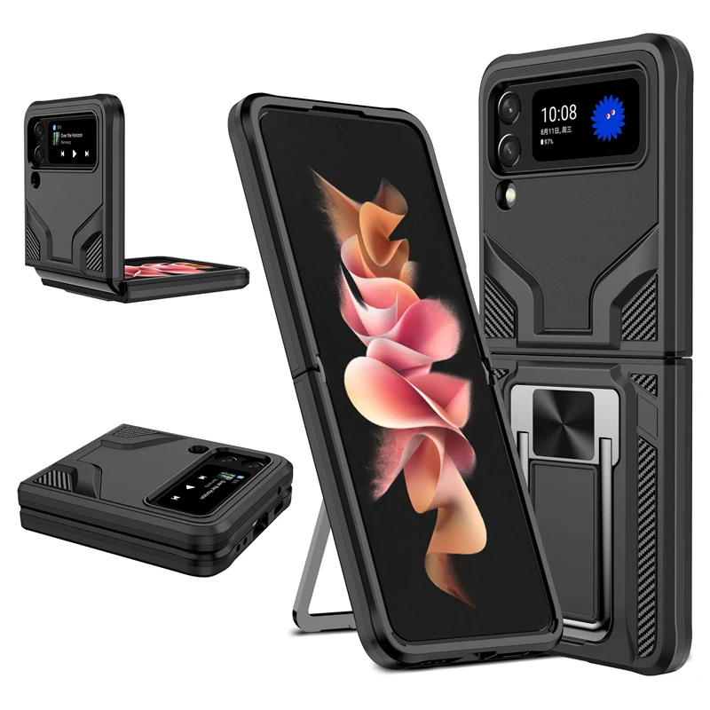 

KEYSION Armor Shockproof Bracket Case for Samsung galaxy Z Flip 3 5G Hard Plastic Cover For Galaxy Z Flip3