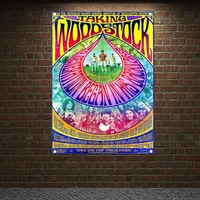 rock band banner flags canvas artwork retro woodstock music festival poster wall art for bedroom living room wall decoration b2