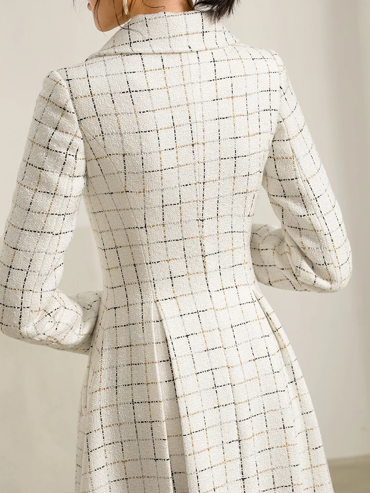 

2020 New Winter Women Wool Outwear Overcoat High Quality Turn Down Collar Double Breasted Long Sleeve Plaid Woolen Jacket Coat