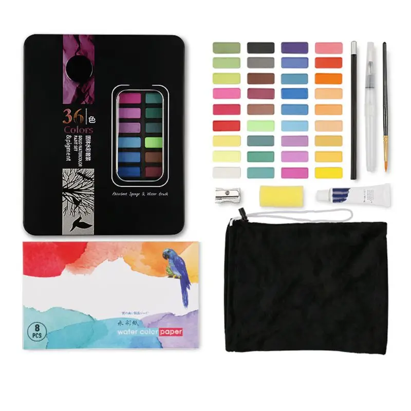 

Solid Watercolor Paint Set 36 Colors Art Set With Water Brush Pen Watercolor Painting Pigment
