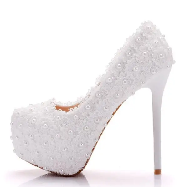 Женские свадебные туфли на высоком каблуке с жемчугом и кружевом цветами большой