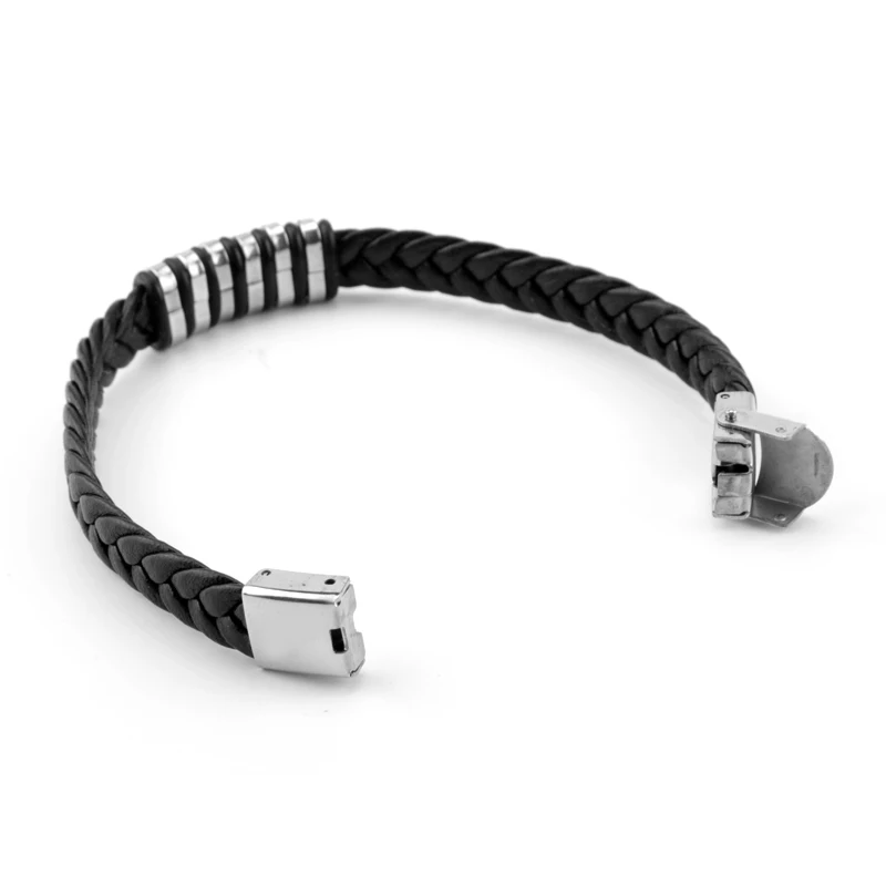 

New Fashion Men's Leather Woven Bracelet Stainless Steel Silicone Charm Bracelet for Men Gift
