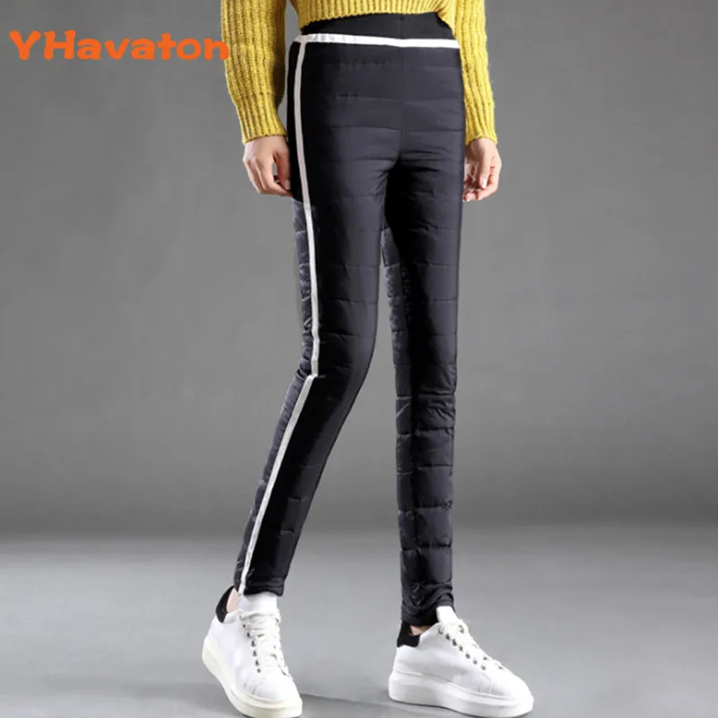 Женские пуховые брюки зимние полосатые для женщин теплые Pantalon Femme размера плюс