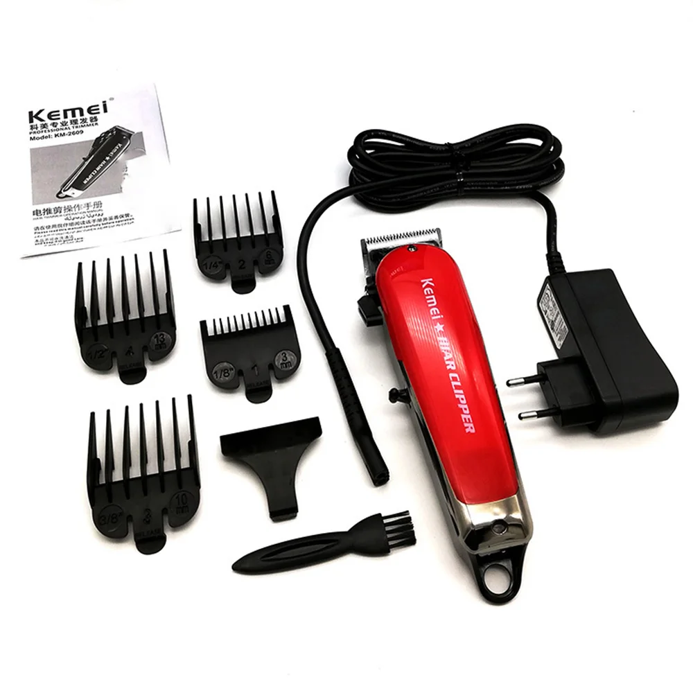 Máquina de Cortar Elétrica sem Fio Aparador de Cabelo Profissional Display Lâmina Aço Carbono Cabeleireiro Kemei Led