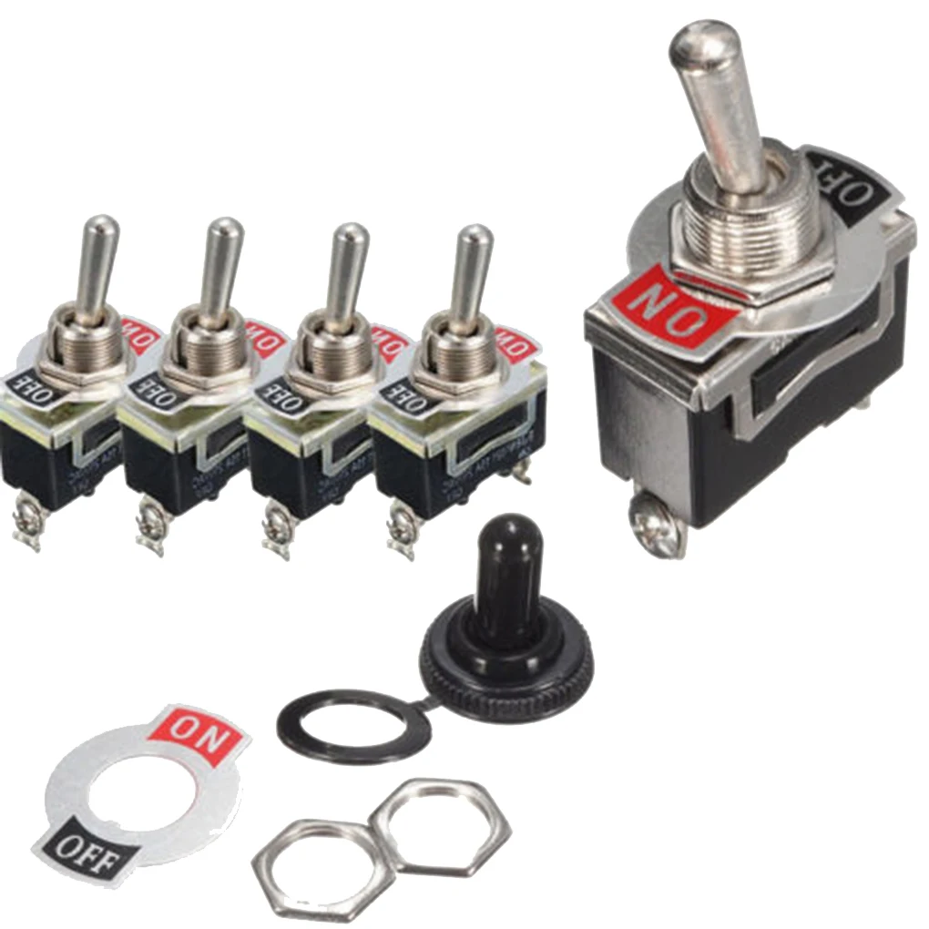 

5pcs Heavy Duty Toggle Switch Waterproof Cover 12V ON/OFF Car Dash Light 12 Volt SPST Metal Switch Set