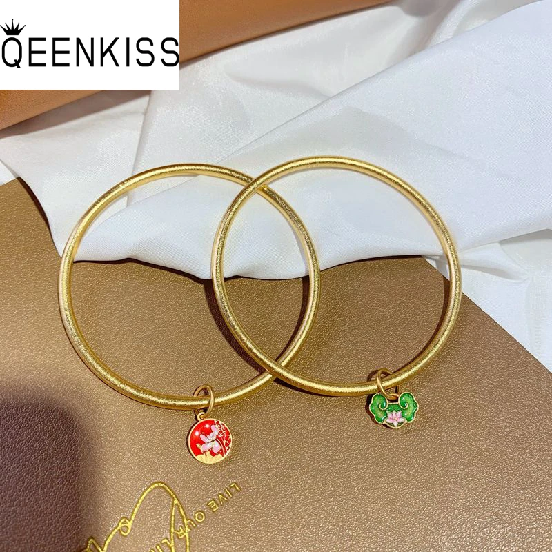 

QEENKISS BT5263 Fine Jewelry Wholesale Fashion WomanGirlBride Birthday Wedding Gift Retro Lotus Flower 24KT Gold Bracelet Bangle