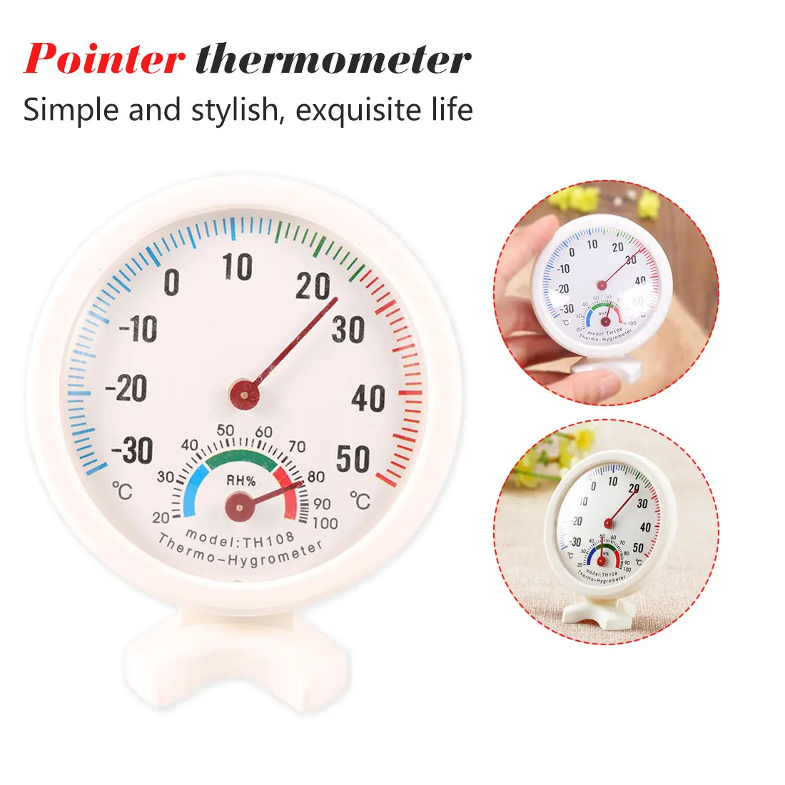 1 шт. мини термометр круглой формы с часами для помещения и улицы гигрометр