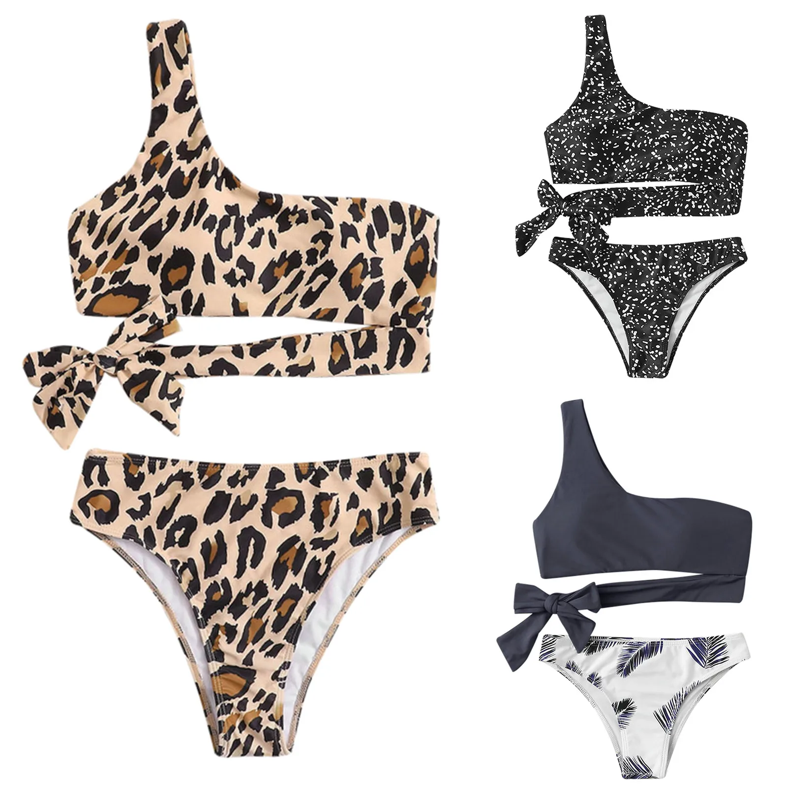 

Новая купальная одежда Высокая Талия Бандажное бикини из лёгкой шерстяной Для женщин Цветочный принт Разделение купальник женские сексуал...