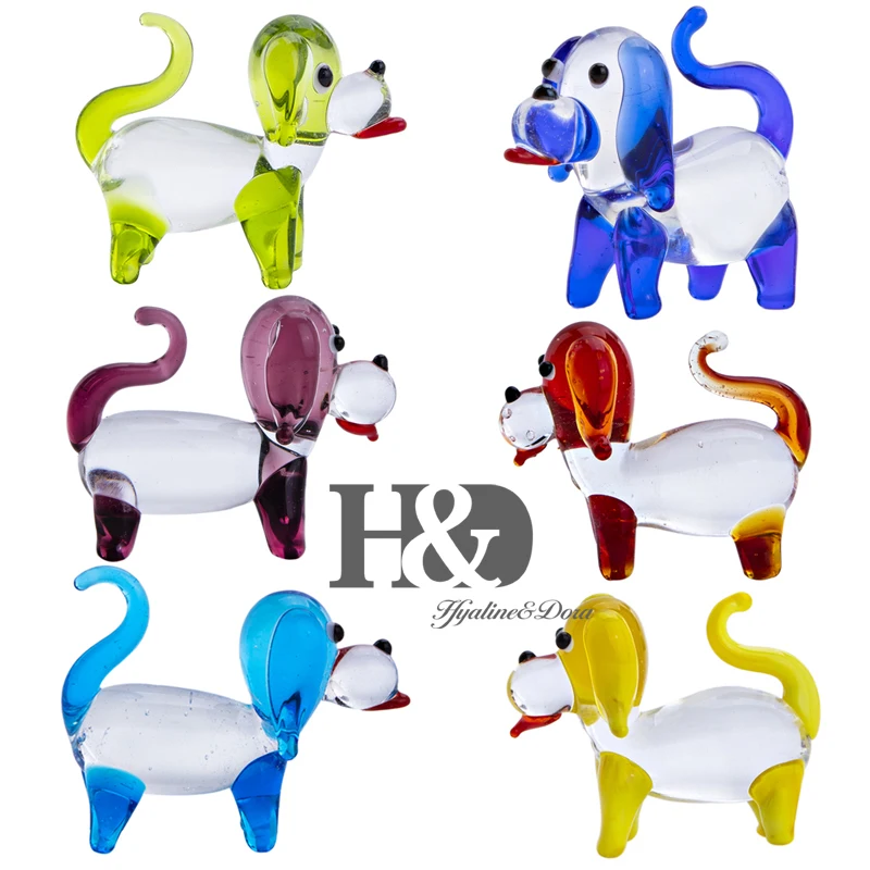 H & D 6 штук стеклянных фигурок животных ручная работа мини собаки художественное