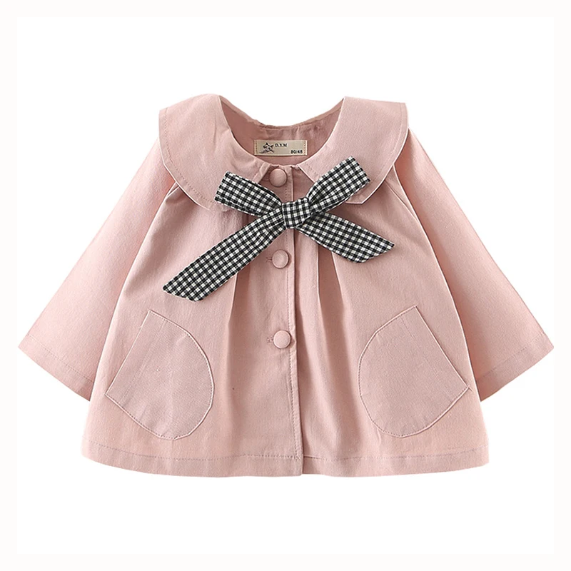 

2021 Spring and Autumn New Children's Coat Men's and Women's Medium Length Plaid Bow Tie Windbreaker Girls' Coat for Kids' Wear