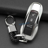 for porsche cayenne panamera macan 911 718 boxster cayman car key fob chain case cover holder ring keychain accessories silver