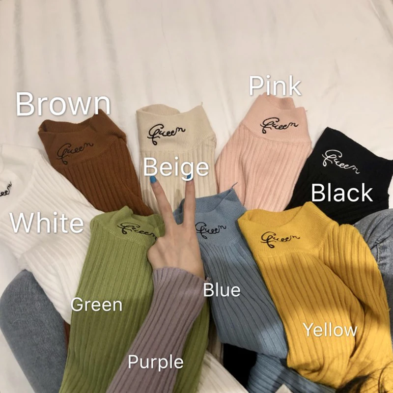 

GDZS Autumn winter Harajuku Women's Korea letters fashion vintage Knit sweater Female Casual Long Sleeve pullover slim Tops