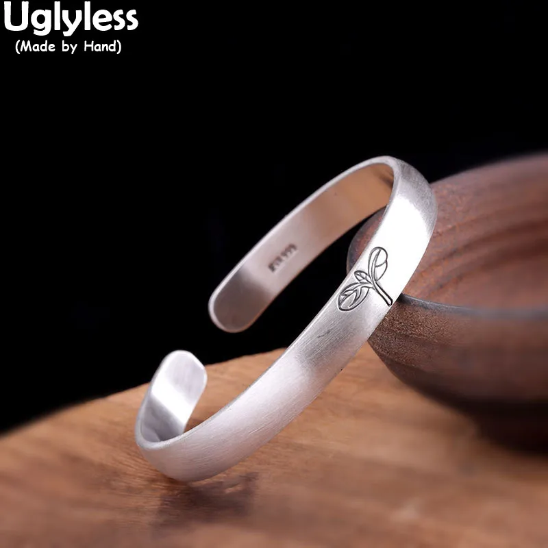 

Uglyless Full of Life Sprouting Handmade Thai Silver Bangles for Women Real 999 Full Silver Open Bangles Fashion Eastern Jewelry