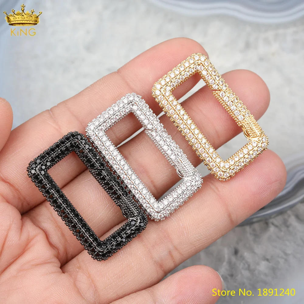 

5Pcs 17X31mm Rainbow CZ Micro Paved Rectangle Lock Carabiner Clasps,Shiny Zirconia Screw Clasps For Earrings Bracelet Making