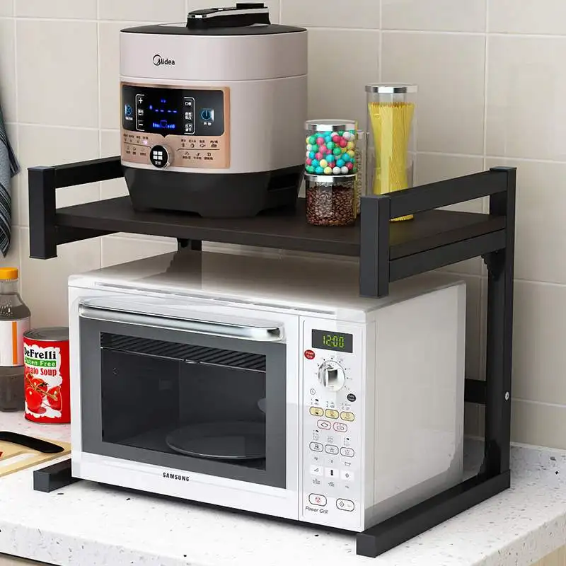 Simple Fashion Microwave Oven Shelf Kitchen Storage Rack Multi-use Spice Steel+Wood Supplies | Мебель