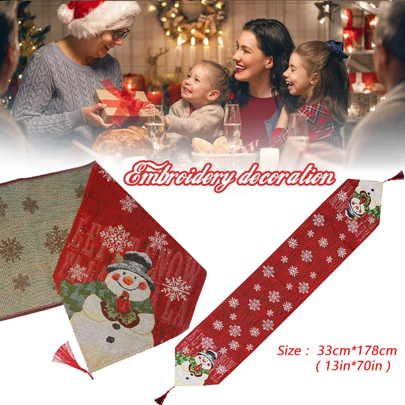 

Рождественская настольная дорожка, многофункциональное украшение для стола с вышивкой в виде снеговика для вечеринки, свадьбы, банкета, ро...