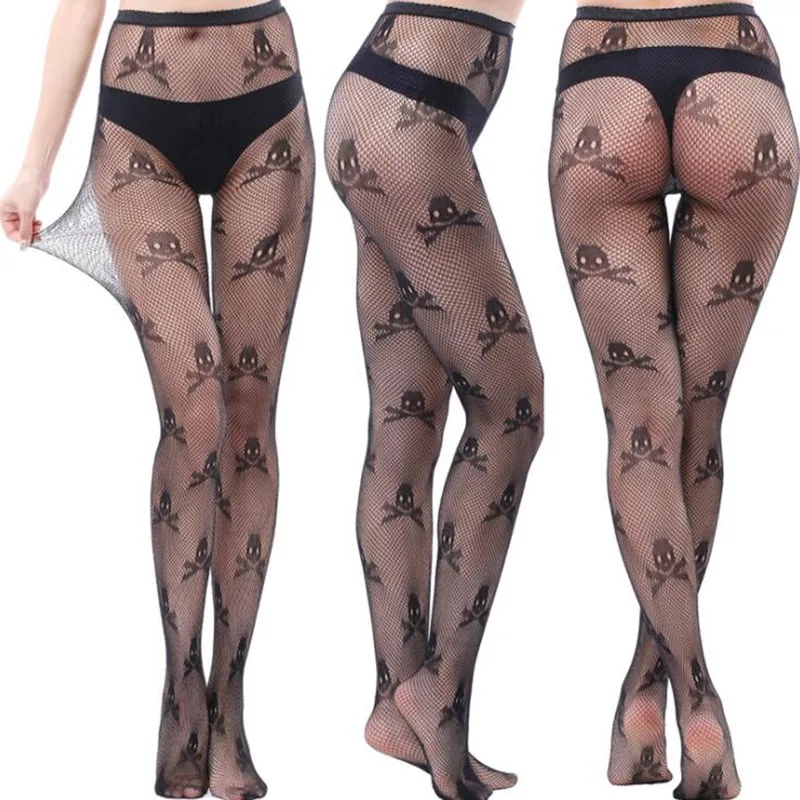 

New Women Mesh Sexy Fishnet Tights Skull Collants Gothic Clothes Medias Negras Pantyhose Femme Pantis De Mujer Stockings