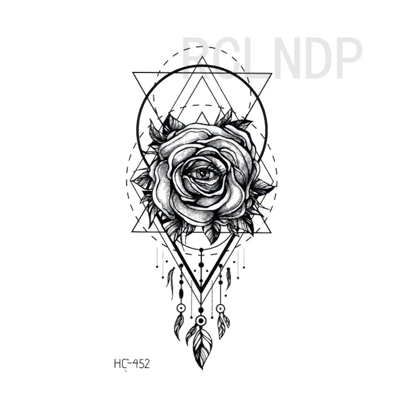 

Waterproof Temporary Tattoo Sticker Eye Rose Triangle Geometric Dreamcatcher Feather Fake Tatto Flash Tatoo for Girl Women Men