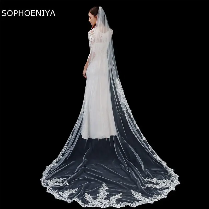 

Свадебная вуаль цвета слоновой кости с бриллиантами, свадебный аксессуар welon кружевные свадебные аппликации, 2021