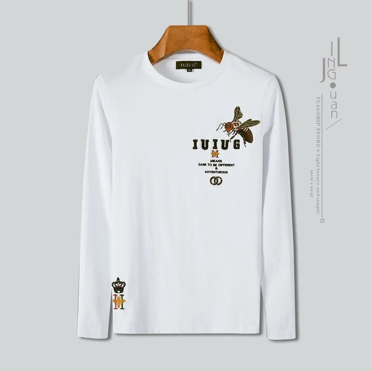 

European Station Light Luxury Fashion Brand Embroidery Long-sleeved T-shirt Male 2021 Mercerized Cotton Slim Bottoming Shirt