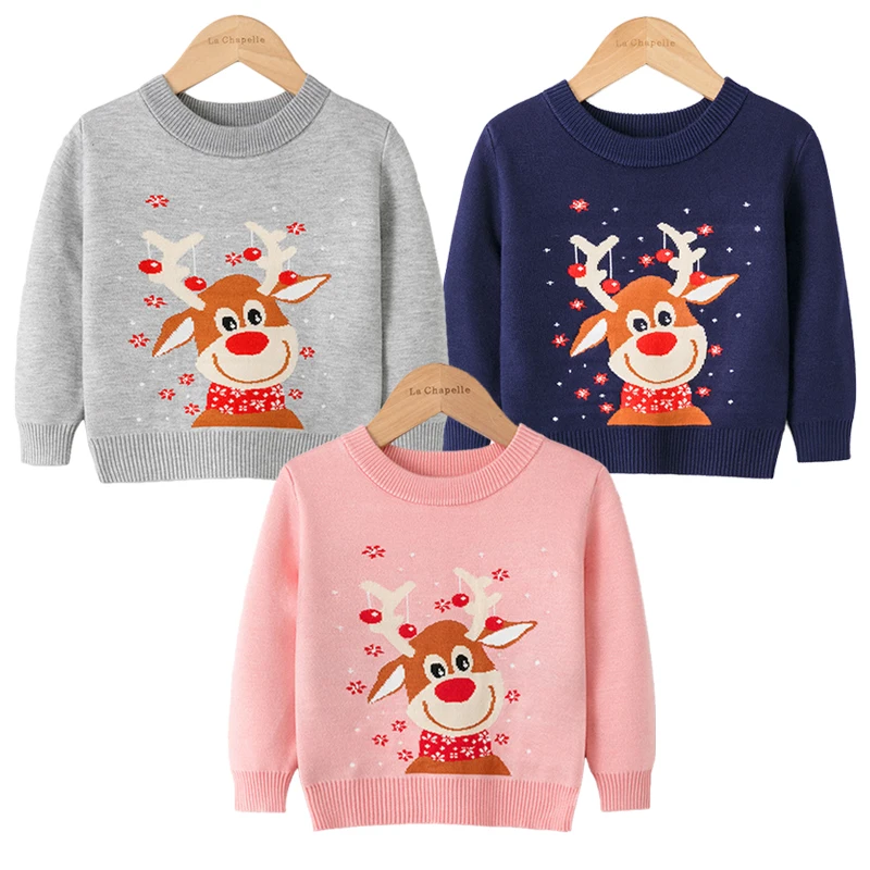 

Вязаные свитера для девочек и мальчиков, мультяшный Рождественский свитер для новорожденных мальчиков и девочек, повседневная детская одежда, осенние свитера для детей