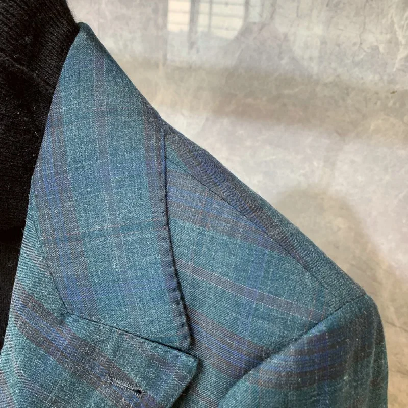 

Italian Luxury Men Green Plaid Formal Suit Sets Blazer Business Man Office Work Slim Fit Two Piece Set Groom Wedding Dress Suits