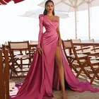 Женское длинное вечернее платье с юбкой-годе, ярко-розовое платье с разрезом сбоку, лето 2022