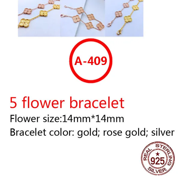 

A409 S925 14mm sterling silver bracelet high-end fashion romantic 5 flower clover bracelet inlaid stone fashion wild jewelry