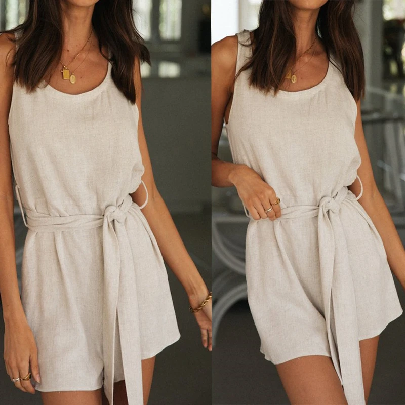 Женский пляжный комбинезон на пуговицах повседневный короткий без рукавов с