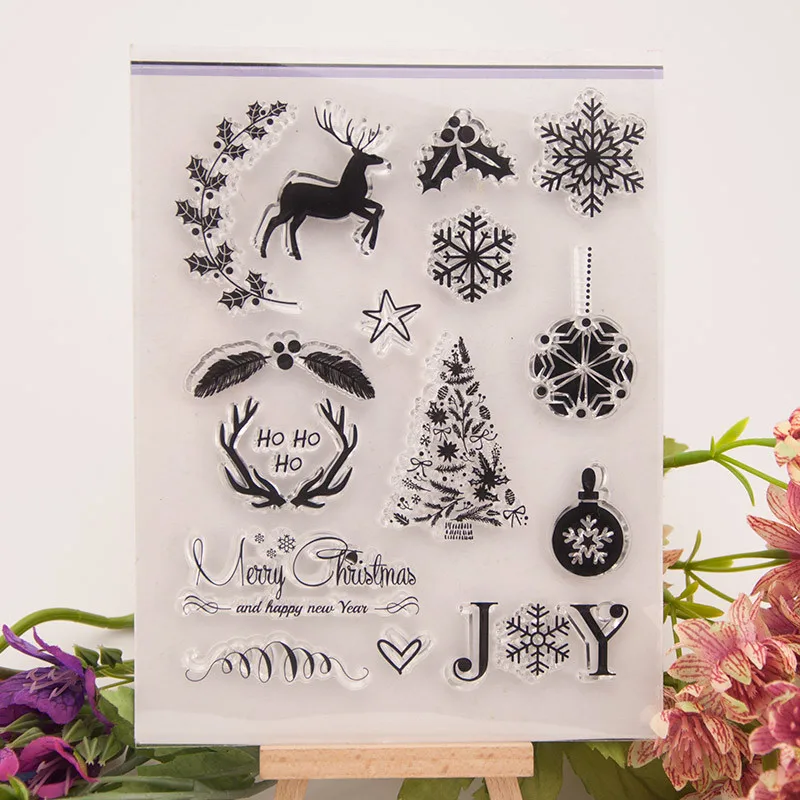 

Clear Stamp Of Merry Christams Stant Tree Deer Snowflake Transparent Plastics Soft Stencil for Handbook Painting DIY Soft Seal
