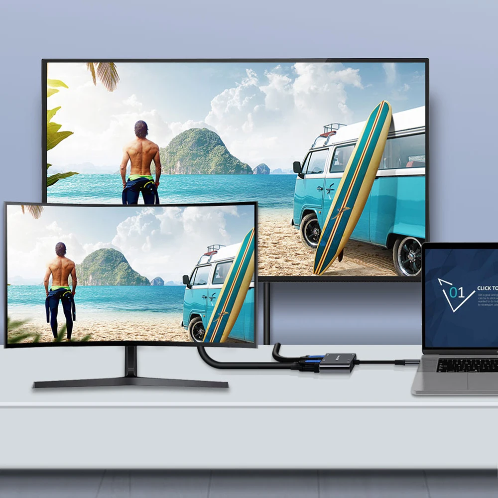 USB-концентратор Unnlink с разъемами USB Type-C и HDMI VGA 3 0 5 мм 55 Вт | Электроника